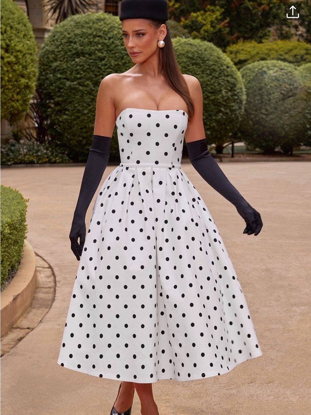 Strapless White Polka Dot A-Line Dress